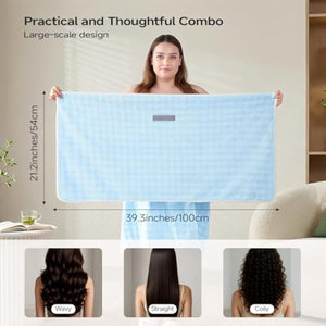 REDKISS Blue Towel Wrap for Women, XL Spa Shower Wrap with Hair Towel, Super Absorbent Bath Towels Robe for Body, Adjustable Microfiber Plush Bathrobe for Girls, Warmth Velcro Plus Size Wraps Towels