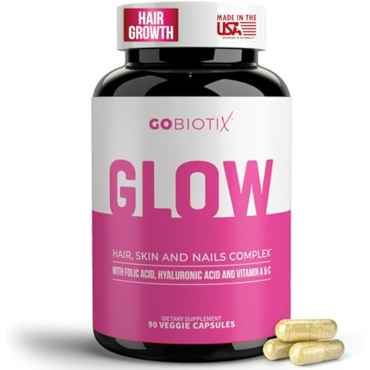 GOBIOTIX Hair Skin and Nails Vitamin Supplement - 10000mcg Biotin Pills with Hyaluronic Acid, Folate, Iron, Magnesium, and Zinc - Collagen Production, Hair Growth - 30 Servings