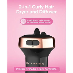 Bellissima Diffon Ceramic Diffuser Hair Dryer for Curly Hair - 2-in-1 Blow Dryer with Diffuser - Reduces Frizz, Defines Curls, Volumizes - Lightweight, Compact, Easy Hold Handle