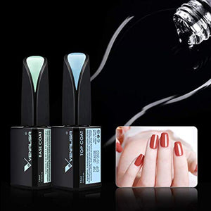 VENALISA 2 Pcs 15ml Gel Nail Ploish Base and Top Coat Set, No Wipe High Gloss Long Lasting Tempered Top Coat Polish Soak Off LED Gel Kit