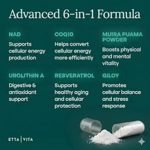 Liposomal NAD+ Supplement - Resveratrol, Urolithin A, CoQ10 & Muira Puama (Made in USA) NAD Supplement for Natural Energy, Brain Fog, Digestion, Detox, Gut Health, Microbiome, NR NMN Replacement