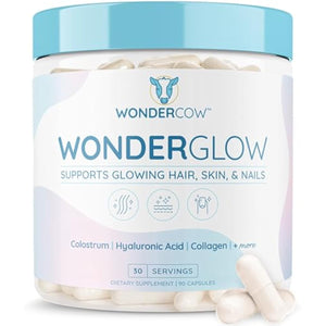 WONDERCOW Hair Skin and Nails Vitamins w/Bovine Colostrum, Collagen, Hyaluronic Acid, Biotin, Zinc, & Lactoferrin┃Supports Faster Hair Growth, Stronger Nails and Glowing Skin (30 Servings, Capsule)