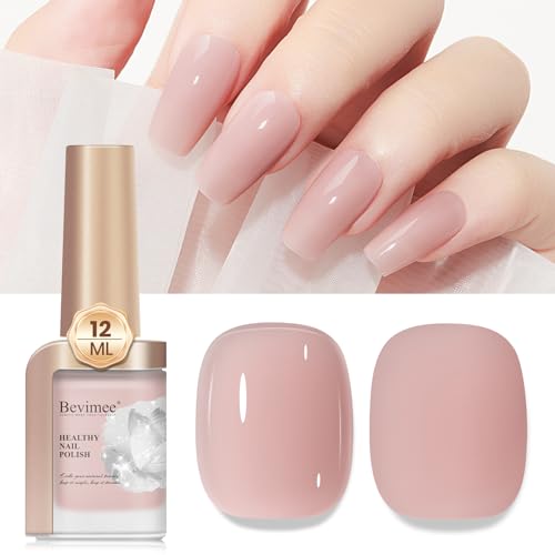 Quick Dry Nail Polish Air Fast Drying, Sheer Nude Regular Color Nail Polish Holographic High Coverage Nail Lacquer Water Based Natural Nail Art Valentine's Day Gift No Required UV LED, 12ML