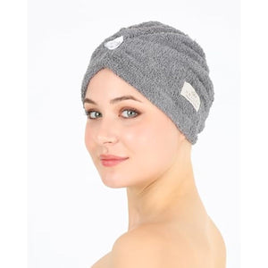 HALLEY Cotton Hair Towel Wrap (3 Packs) Super Absorbent Fast Drying Turbans for Thick, Wet Hair with Button (Black, Grey, Pink)