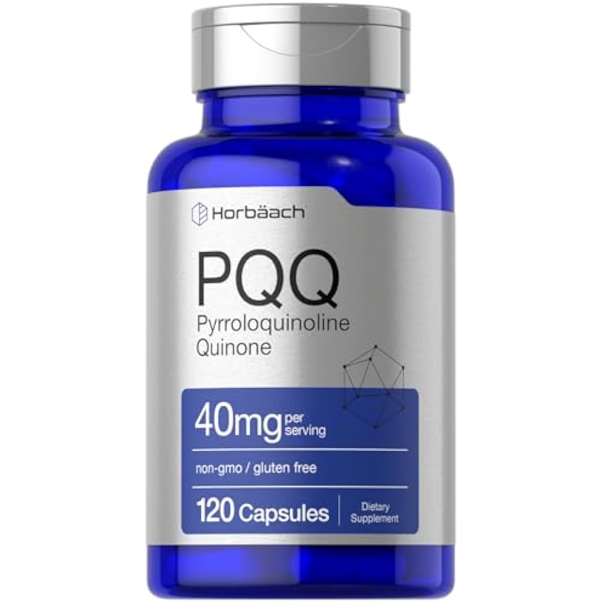 Horbäach PQQ Supplement 40 mg | 120 Capsules | Maximum Strength | Non-GMO and Gluten Free Supplement | Pyrroloquinoline Quinone Disodium Salt