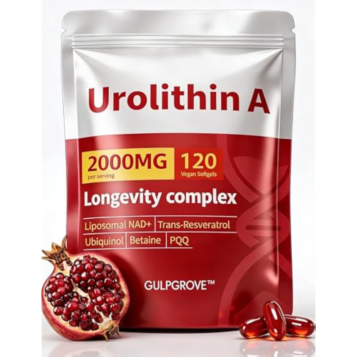 Urolithin A Supplement with Liposomal NAD+, Trans-Resveratrol, Ubiquinol, TMG, PQQ, 6-in-1 Formula for Cellular Energy & Mitochondrial Support, 120 Softgels