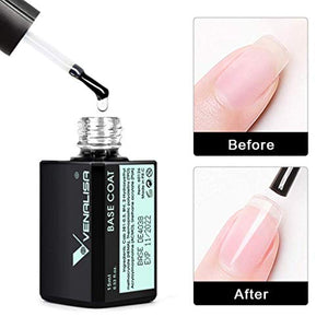 VENALISA 2 Pcs 15ml Gel Nail Ploish Base and Top Coat Set, No Wipe High Gloss Long Lasting Tempered Top Coat Polish Soak Off LED Gel Kit