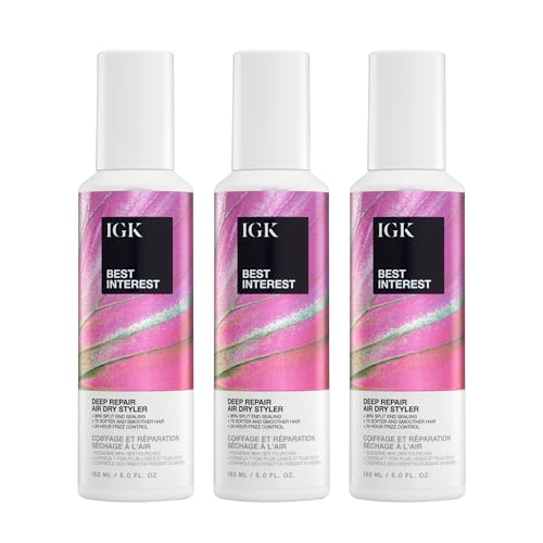 IGK Best Interest Bond Building Air Dry Styling Cream – Leave-In Treatment for Split Ends, Breakage, Frizz Control, and Shine – Vegan & Cruelty-Free