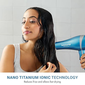 BaBylissPRO Nano Titanium 2000-Watt Blow Dryer with Concentrator Nozzle, Professional Grade Ionic Corded Styling Tool for Hair