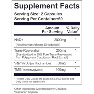 Life Nutrition NAD+ Supplement 2000 mg - 120 Capsules True NAD+ & Resveratrol, NMN Alternative Supports Anti-Aging, Cellular Energy & Repair, Metabolism & Brain Boost for Men & Women
