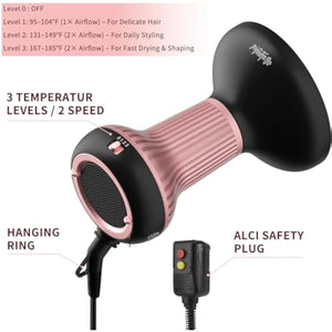 Diffuser Hair Dryer for Curly Hair with Ceramic Technology, Lightweight Elegance, 2-in-1, Gifts for Her, Reduces Frizz, Enhances Curls, Volumizes, Portable Hair Dryer, ALCI Safety Plug