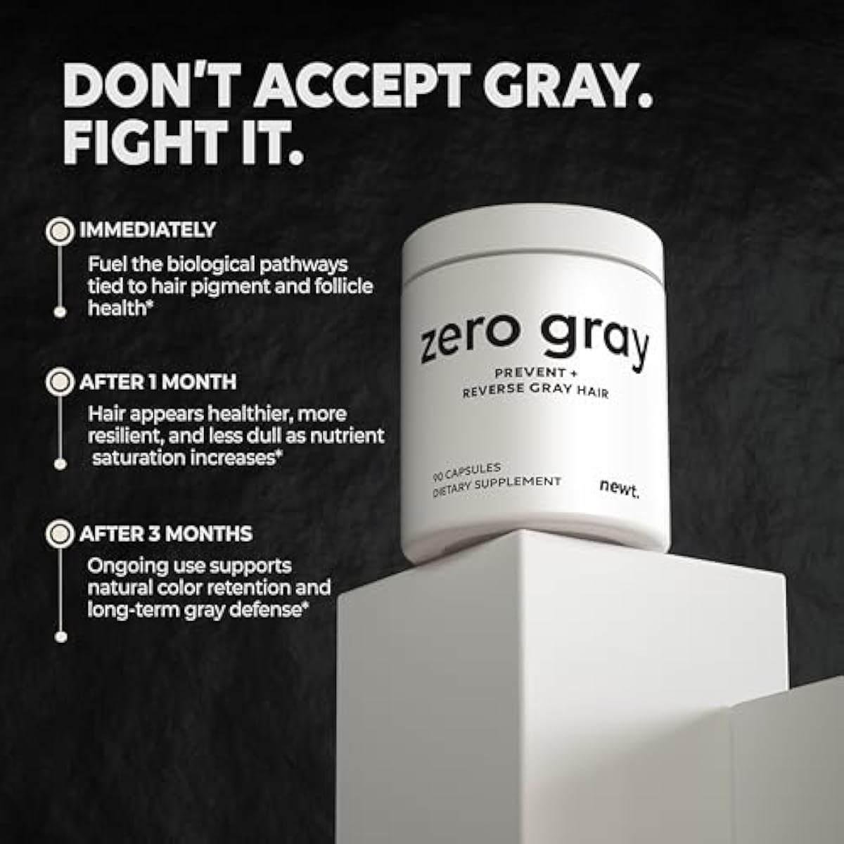 ZERO GRAY™ – Anti Grey Hair Supplements to Reverse Gray Hair Permanently Fast | Restore Natural Color & Prevent Grey Hair Growth | Biotin, Vitamins, Catalase Supplement Men & Women | 90 Capsules