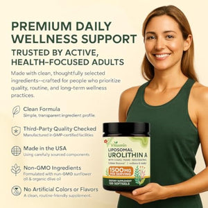 Urolithin A Dietary Supplement 1500mg with CoQ10 and Resveratrol, Liposomal Softgels for Adults, 120 Count, 60 Day Supply