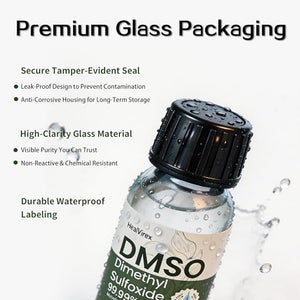 99.99% Pure DMSO Liquid - 2-Pack (2 fl oz Each) High Purity Dimethyl Sulfoxide Solvent - Crystal Clear Glass Bottles with Separate Dropper - Low Odor