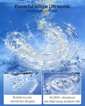 30W Ultrasonic Retainer Cleaner Machine,IPX7 Waterproof Dental Cleaning Pod,45kHz Denture Dome With UV Light,3 Modes, Digital Timer for Night Guard, Mouth Guard, Braces with 230ml Tank(Grey)