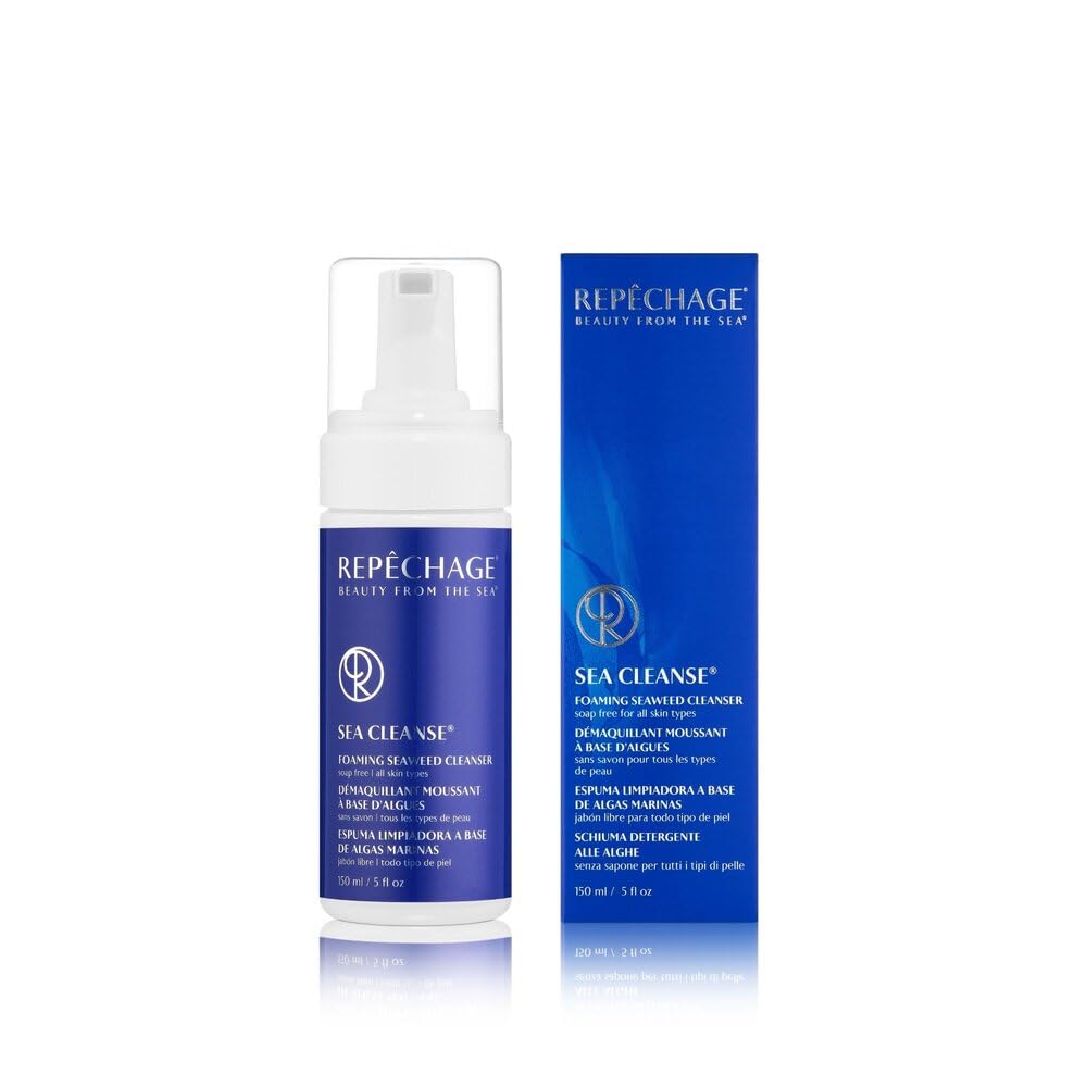 Repechage Sea Cleanse Foaming Seaweed Cleanser – Hydrating Soap-Free Daily Facial Cleanser for All Skin Types with Seaweeds, AHAs, Soy Protein & Vitamin C – Gently Exfoliating Face Wash – 5 fl oz