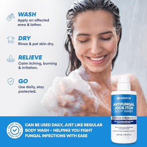 Hermon Antifungal Body Wash for Jock Itch: Tea Tree oil Body Wash for Jock Itch, Ringworm, Back Acne, Athlete's Foot, Tinea - Medicated Soap for Men and Women