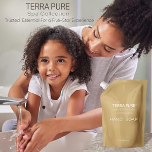 Terra Pure Spa Collection 1 Liter Body Wash Refill Bag For Soap Dispensers | Bulk Toiletries for Vacation Rentals, and Home Bathroom Showers | Green Tea Lemongrass | Set of 3