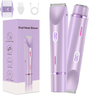Bikini Trimmer for Women-2 in 1 Dual Head Bikini Shaver & Body Shaver,IPX7 Cordless & Waterproof Electric Shaver Wet & Dry Use,Painless Hair Removal,Ceramic Blade, Ultra Low Silent(Blue)