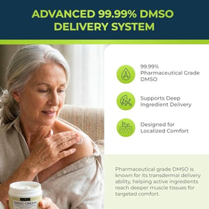 DMSO Cream 99.9% Pure Pharmaceutical Grade for Topical Muscle & Joint Comfort with MSM, Arnica & Magnesium - Support for Knees, Back, Shoulders and Workout Muscle Recovery