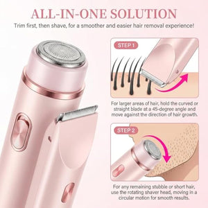 Bikini Trimmer for Women-2 in 1 Dual Head Bikini Shaver & Body Shaver,IPX7 Cordless & Waterproof Electric Shaver Wet & Dry Use,Painless Hair Removal,Ceramic Blade, Ultra Low Silent(Blue)