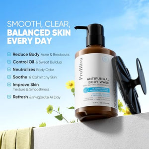 Antifungal Body Wash Treatment with Scrubber - Antibacterial Wash for Jock Itch, Ringworm, Tinea & Foot Odor – Medicated Skin Relief Cleanser Gel with Tea Tree Oil & Tolnaftate for Men and Women