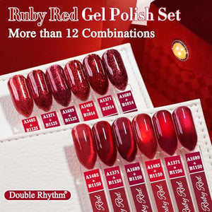 Double Rhythm 6 Pcs 15 ML Gel Polish Set Same Color Same Bottle Soak Off Gel Polish Kit Nail Art Manicure Salon DIY at Home for Women (Jelly Burgundy Red Glitter Silver -T6-56)