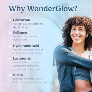 WONDERCOW Hair Skin and Nails Vitamins w/Bovine Colostrum, Collagen, Hyaluronic Acid, Biotin, Zinc, & Lactoferrin┃Supports Faster Hair Growth, Stronger Nails and Glowing Skin (30 Servings, Capsule)