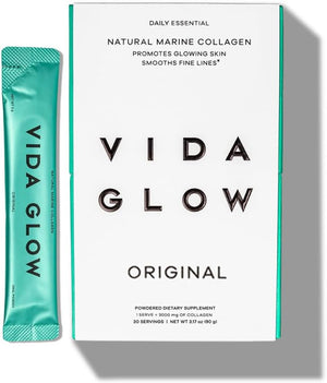 Vida Glow Marine Collagen Powder - Anti Aging Supplement with Collagen Peptides, Promotes Glowing Skin, Strong Nails, Healthy Hair | 30 Servings, Mango Flavor