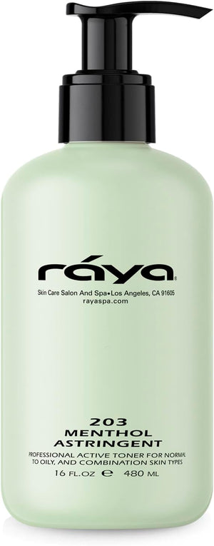RAYA Menthol Astringent 8 oz (203) | Effective Facial Toner for Combination and Partially Oily Skin Prone to Break-Outs | Helps Refine, Tighten, and Protect pH Balance | Cools, Refreshes and Soothes