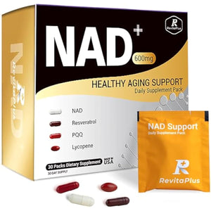 NAD Supplement with Resveratrol, PQQ,Ca-AKG,Nicotinamide,Green Tea, Advanced NAD+ Supplement Daily Pack Support Healthy Mitochondria,Healthy Aging and Cellular Energy for Women & Men 30 Packs