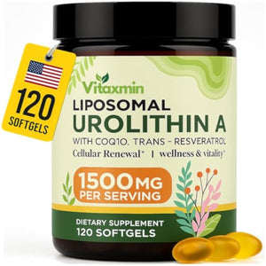 Urolithin A Dietary Supplement 1500mg with CoQ10 and Resveratrol, Liposomal Softgels for Adults, 120 Count, 60 Day Supply