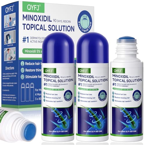 3 Pack 5% Minoxidil for Men and Women,Minoxidil Beard and Hair Growth Serum(Biotin-Infused) with Sponge Applicator for Thinning Hair and Sparse Beards,4-Month Supply 3 x 2.7 FL OZ