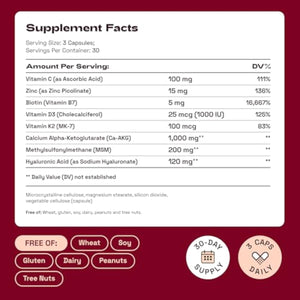 Hair Skin and Nails Vitamins for Women – Biotin Collagen Hair Supplement | Hyaluronic Acid | Calcium AKG | MSM | Vitamin D3 K2 & C – Hair Growth Vitamins for Women – 30 Day Supply (1 Pack)