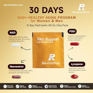 NAD Supplement with Resveratrol, PQQ,Ca-AKG,Nicotinamide,Green Tea, Advanced NAD+ Supplement Daily Pack Support Healthy Mitochondria,Healthy Aging and Cellular Energy for Women & Men 30 Packs