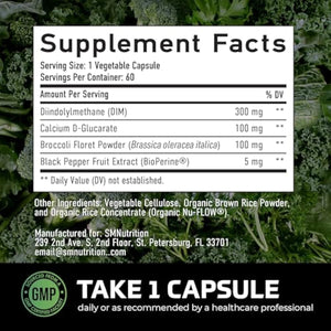 DIM Supplement for Men 300mg | Estrogen Blocker & Aromatase Inhibitor | Extra Strength Men’s Hormone Balance & Fitness Booster with Diindolylmethane Plus CDG & Broccoli Floret | Gluten-Free | 60 Ct
