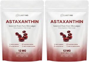 Astaxanthin 12mg Antioxidants Supplement – Natural Microalgae Source – Lipid-Based Softgel for Enhanced Absorption – Cognitive, Vision & Joint Support – 30 Softgels (Pack of 2)
