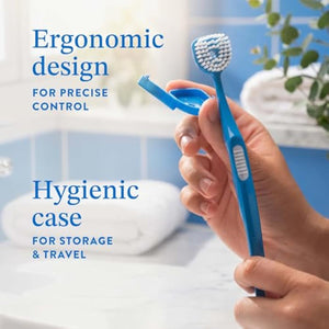 Soft Bristle Tongue Brush for Adults for Bad Breath, Halitosis & Oral Hygiene - Tongue Scraper Brush with Ergonomic Handle & Protective Cap for Easy Storage & Travel - 2 Pack