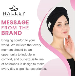 HALLEY Cotton Hair Towel Wrap (3 Packs) Super Absorbent Fast Drying Turbans for Thick, Wet Hair with Button (Black, Grey, Pink)