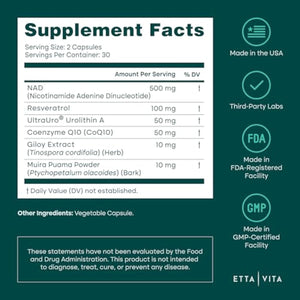Liposomal NAD+ Supplement - Resveratrol, Urolithin A, CoQ10 & Muira Puama (Made in USA) NAD Supplement for Natural Energy, Brain Fog, Digestion, Detox, Gut Health, Microbiome, NR NMN Replacement