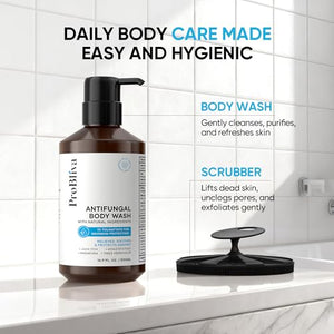 Antifungal Body Wash Treatment with Scrubber - Antibacterial Wash for Jock Itch, Ringworm, Tinea & Foot Odor – Medicated Skin Relief Cleanser Gel with Tea Tree Oil & Tolnaftate for Men and Women
