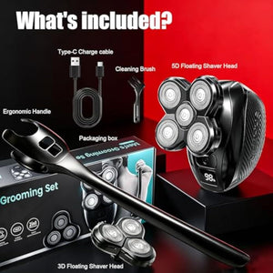 Back Shaver for Men, Rechargeable Electric Back Shaver with Long Handle, Waterproof Full Body Hair Trimmer&Groomer Kit with Replaceable Shaving Heads