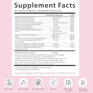 GOBIOTIX Hair Skin and Nails Vitamin Supplement - 10000mcg Biotin Pills with Hyaluronic Acid, Folate, Iron, Magnesium, and Zinc - Collagen Production, Hair Growth - 30 Servings