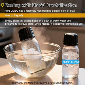 99.99% Pure DMSO Liquid - 2-Pack (2 fl oz Each) High Purity Dimethyl Sulfoxide Solvent - Crystal Clear Glass Bottles with Separate Dropper - Low Odor