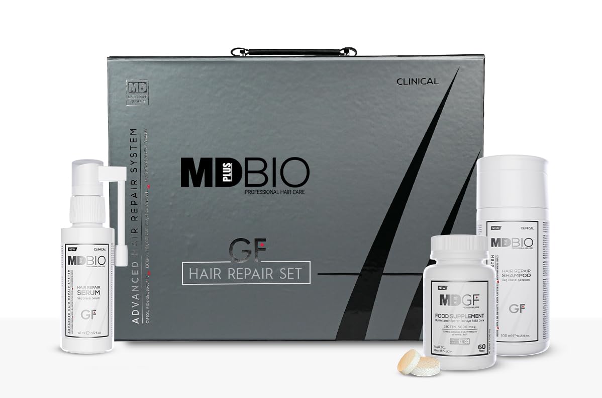 MD PLUS BIO Hair Transplant Repair Set - Hair Care Package with Shampoo, Serum and Multivitamins - Advanced Hair Care Products Containing Biotin, Keratin, Collagen – (3 Months)