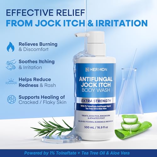 Hermon Antifungal Body Wash for Jock Itch: Tea Tree oil Body Wash for Jock Itch, Ringworm, Back Acne, Athlete's Foot, Tinea - Medicated Soap for Men and Women