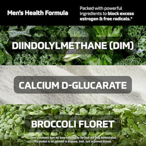 DIM Supplement for Men 300mg | Estrogen Blocker & Aromatase Inhibitor | Extra Strength Men’s Hormone Balance & Fitness Booster with Diindolylmethane Plus CDG & Broccoli Floret | Gluten-Free | 60 Ct