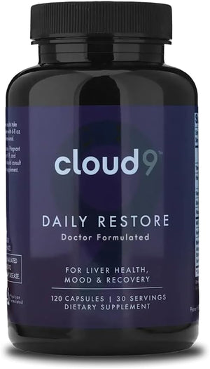 Cloud9 Daily Restore – Liver Detox & Recovery Supplement with Milk Thistle, NAC & B-Vitamins – Energy, Focus & Nutrient Support After Drinking – 120 Capsules – Made in USA