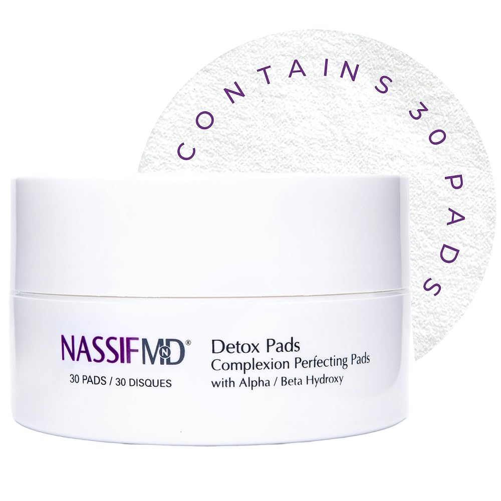 NassifMD Exfoliating Detox Pads | Surgeon-Created AHA/BHA Facial Pads for Deep Cleansing, Smoother Texture & Glowing Skin | Reduces Pores, Firms, Brightens