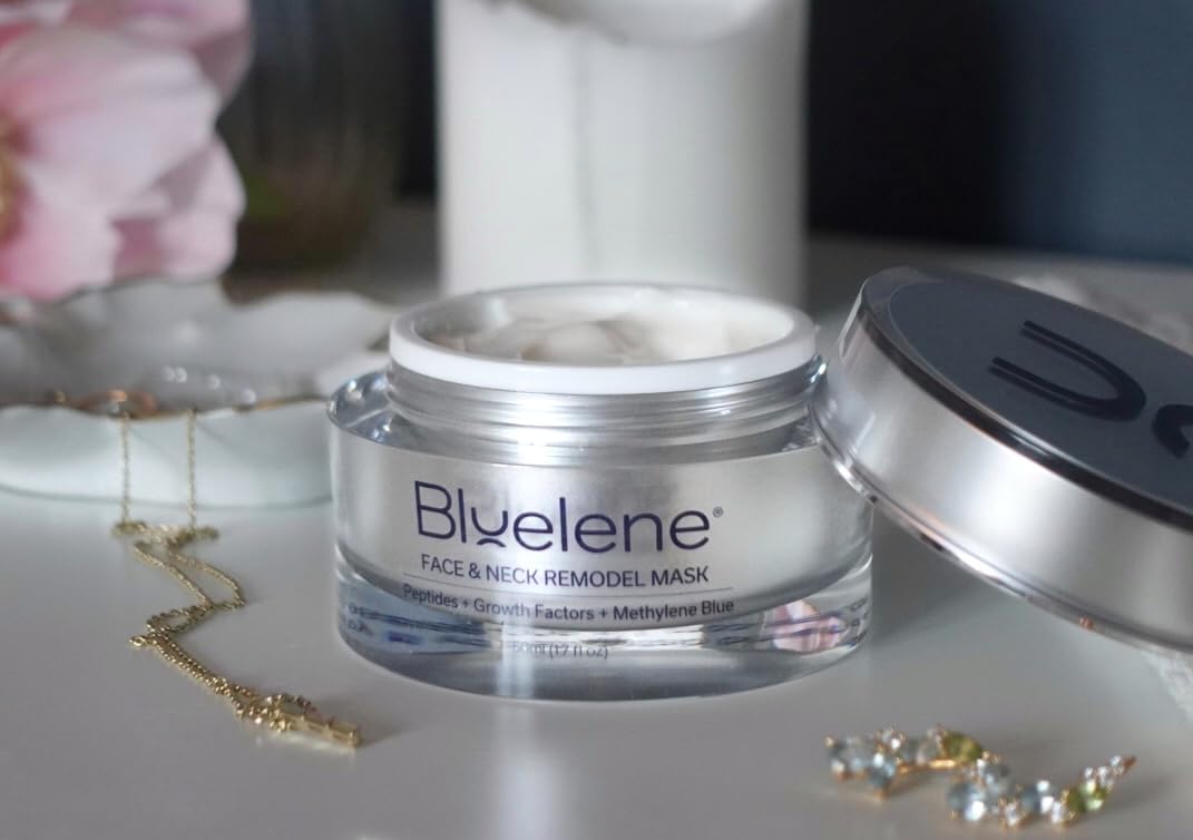 Bluelene Face and Neck Remodel Mask with Methylene Blue, Growth Factors, Advanced Peptides, Niacinamide, Cork Oak, Linseed, and Edelweiss (50ML). Suitable for Sensitive Skin.